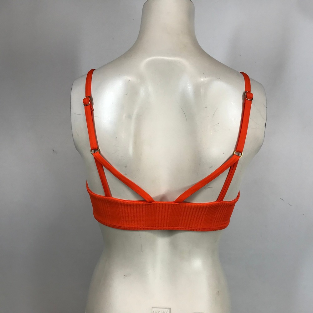 L*Space Monica Wise Orange Ribbed V-Notch SIREN Bikini Top D Cup New - Picture 5 of 10